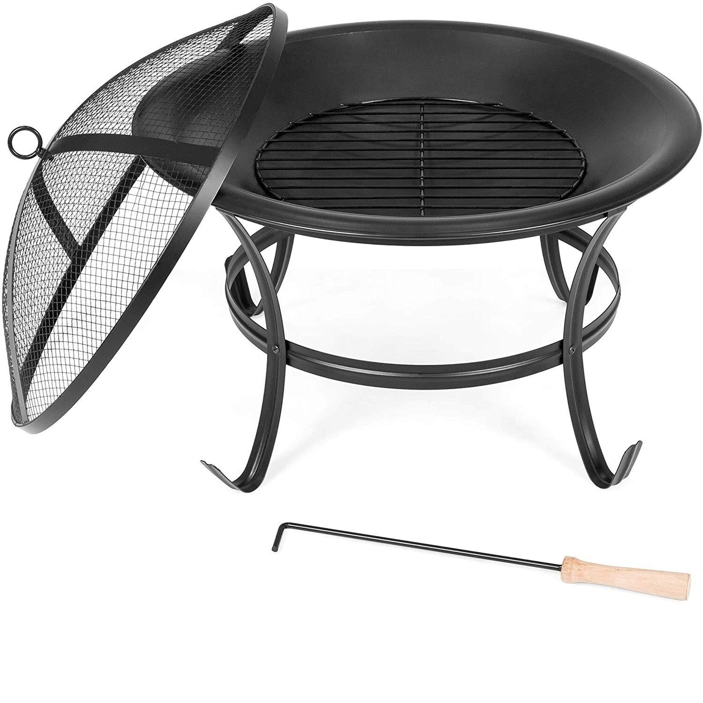 Kingso 22 inch Fire Pit Steel Wood Burning Small Firepit with Spark Screen Log Grate Poker