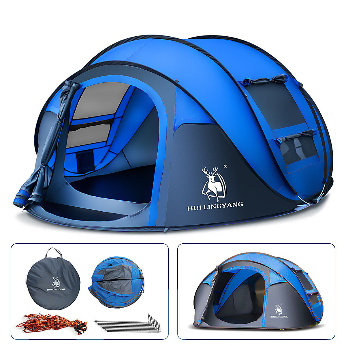 Outdoor 3-4 Persons Camping Tent Automatic Opening Single Layer Canopy Waterproof Anti-UV Sunshade