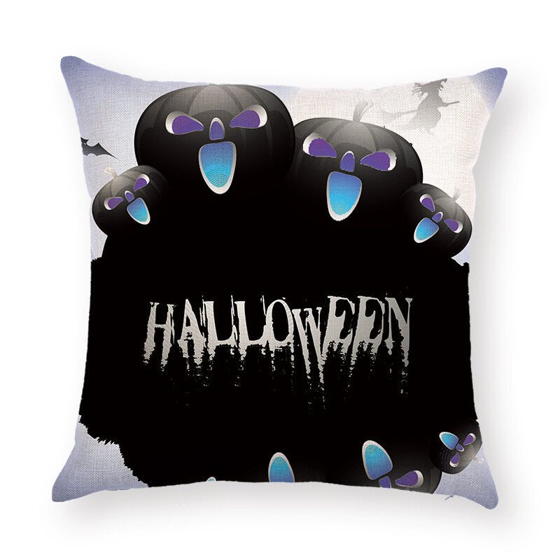 Halloween Terror Pumpkin Bat Owl Pattern Pillowcase Cotton Linen Throw Pillow Cushion Cover
