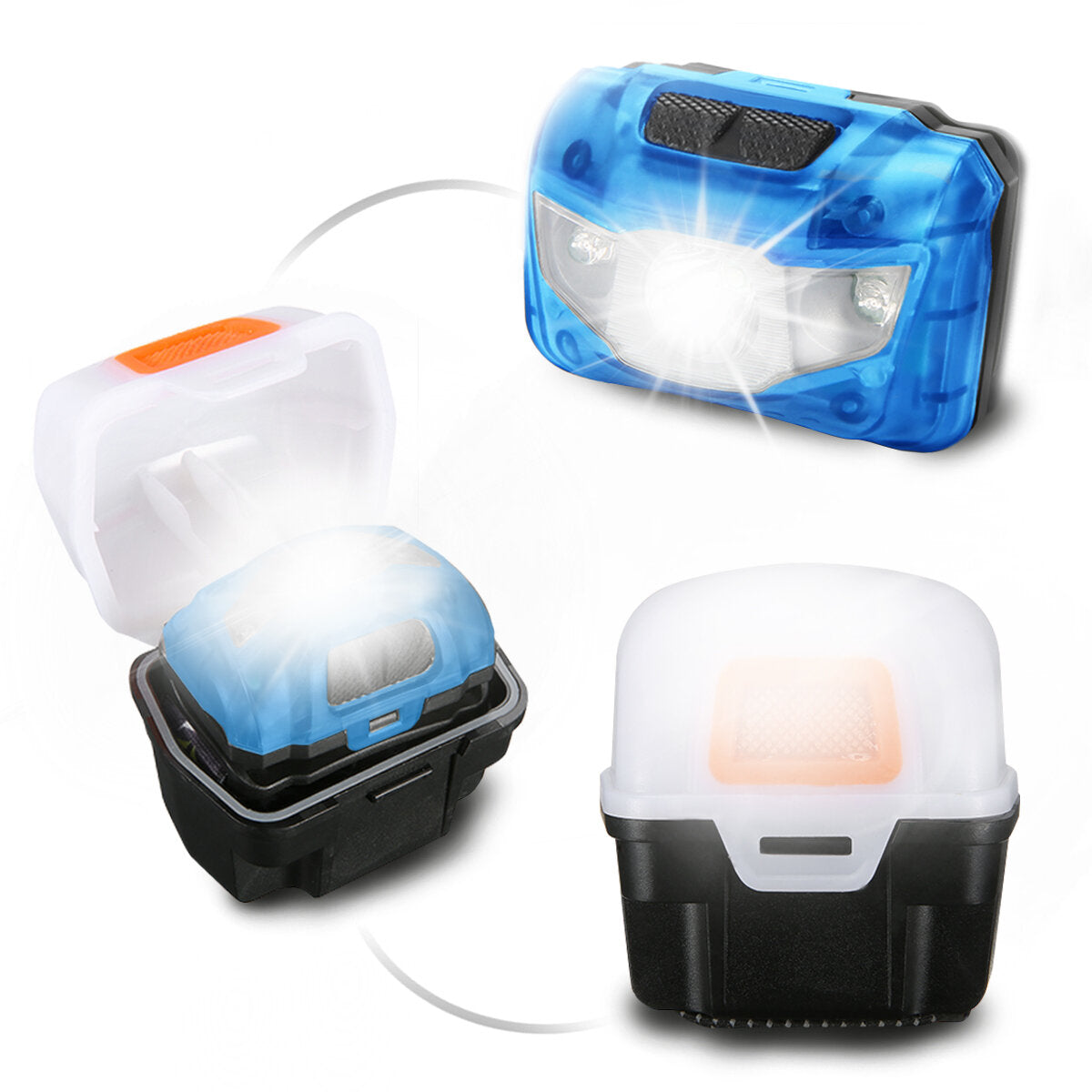 CAMTOA Headlight Led Headlamp Super Bright 5 Lighting Mode Headlight Adjustable 3 AAA Battery & Lantern Case Included IPX6 Waterproof Headlamp Super Bright Camp Trekking Bike