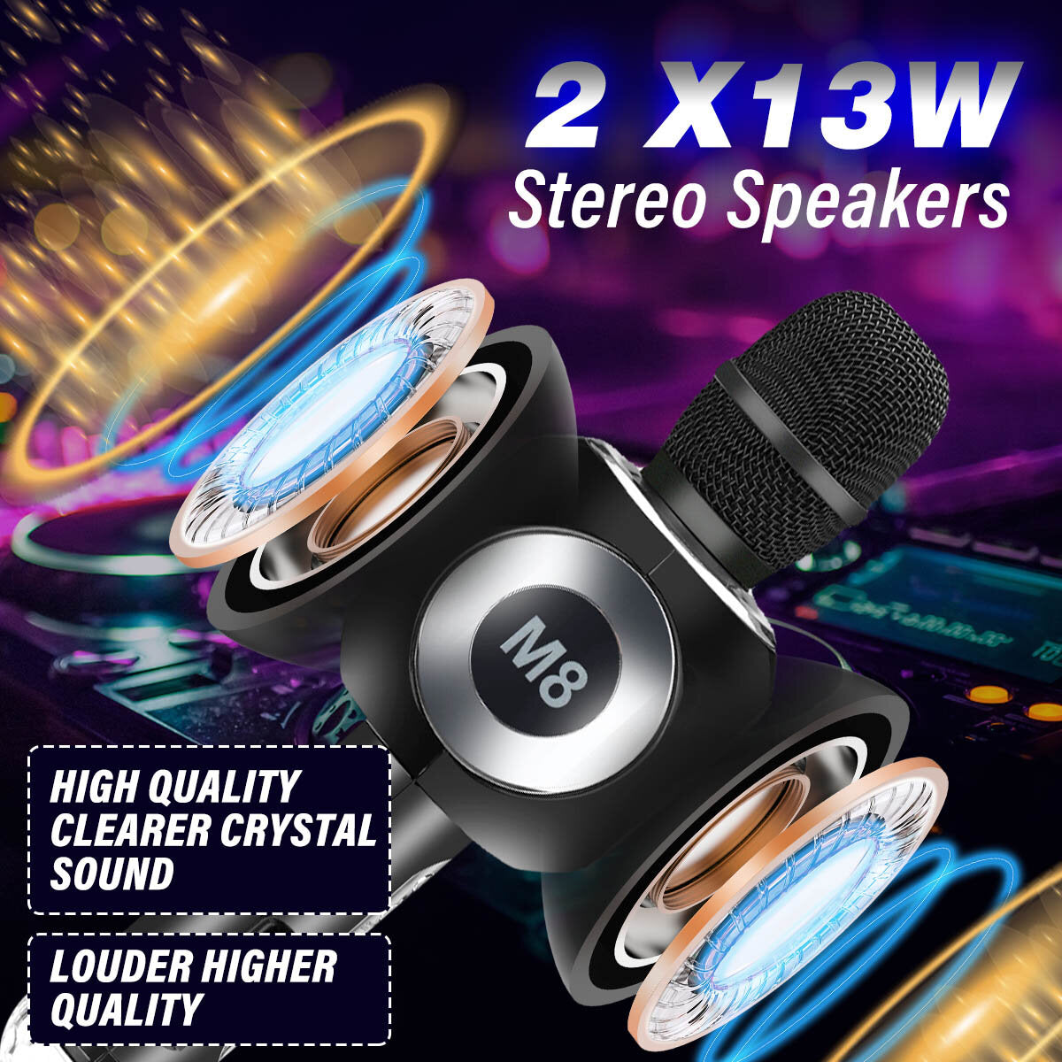 Bakeey M8 Wireless Microphone 2*13W HIFI Stereo bluetooth Speaker 2600mAh Luminous Handheld KTV Mic Recorder for K Songs Party Singing