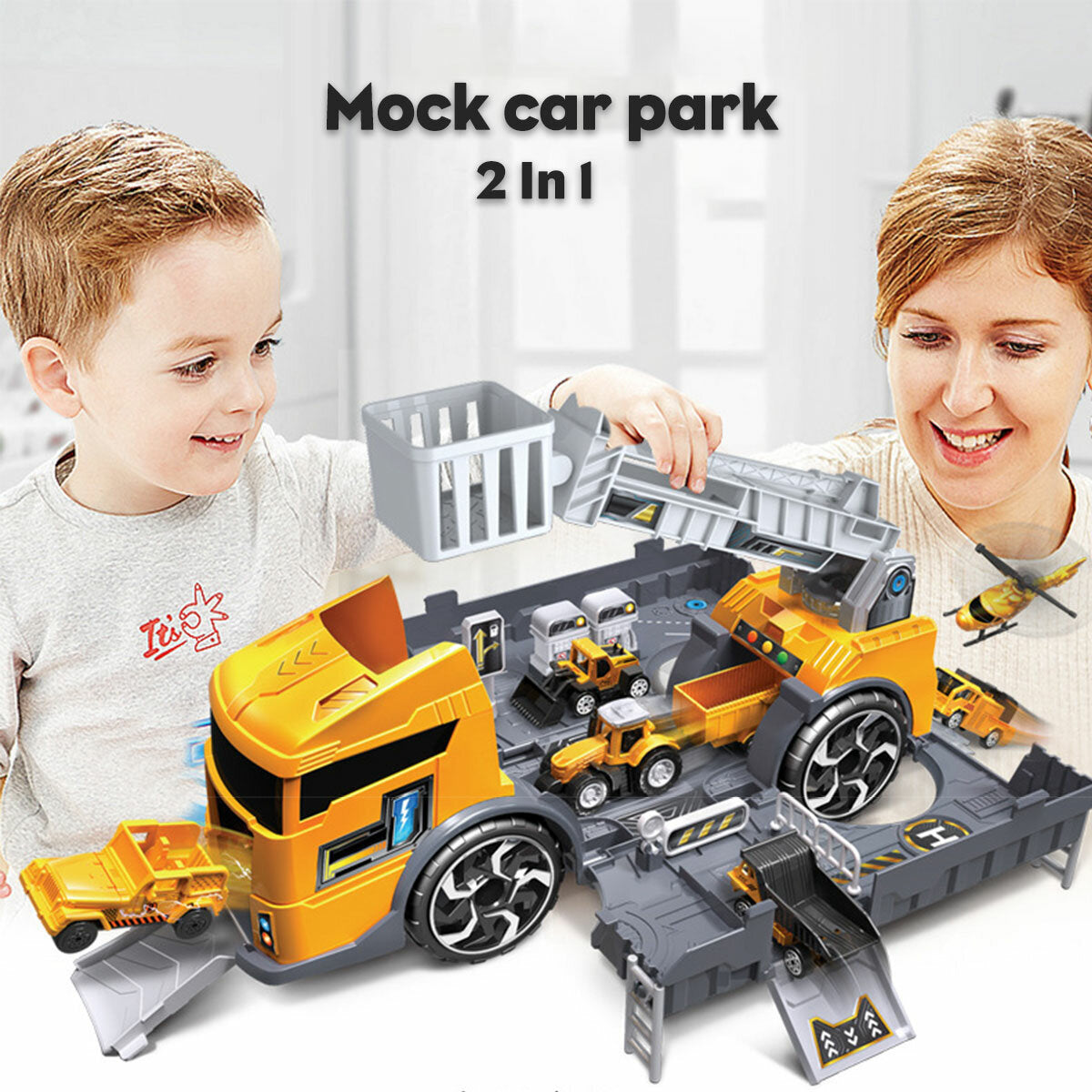 Fire Fighting Suit / Engineering Suit / 4 Red Cars / 4 Yellow Cars Deformation Fire Fighting Engineering Cars Storage Parking Lot Puzzle Inertia Car Model Toys