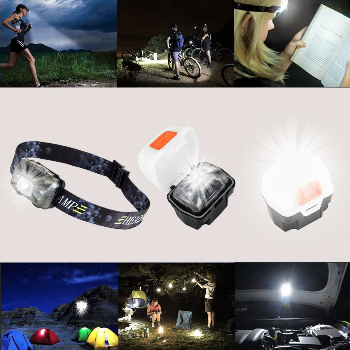 CAMTOA Headlight Led Headlamp Super Bright 5 Lighting Mode Headlight Adjustable 3 AAA Battery & Lantern Case Included IPX6 Waterproof Headlamp Super Bright Camp Trekking Bike