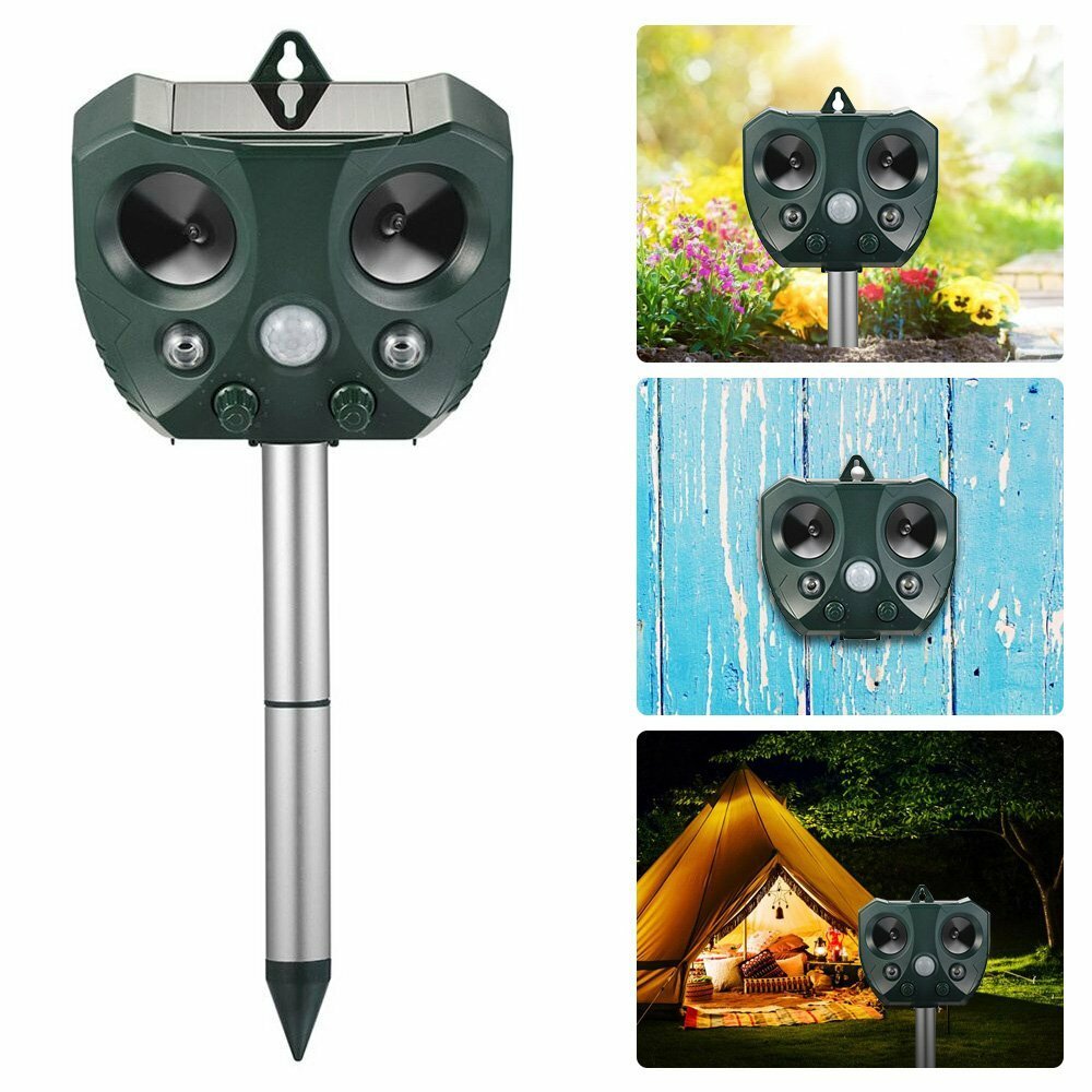 Solar Ultrasonic Animal Repeller PIR Motion Sensor Pest Bird Rodent