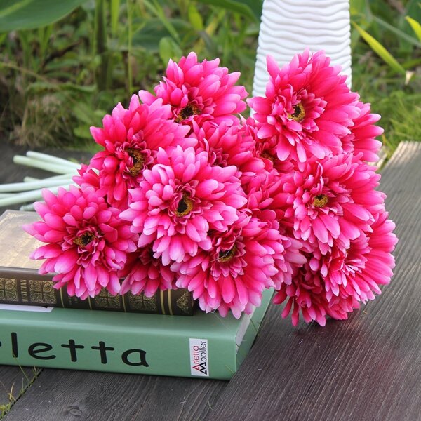 10Pcs Sunbeam Artificial Flower Mum Gerber Daisy Bridal Bouquet Silk Wedding Party Flowers