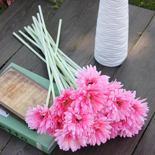 10Pcs Sunbeam Artificial Flower Mum Gerber Daisy Bridal Bouquet Silk Wedding Party Flowers