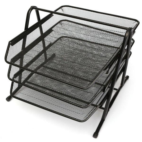3 Tier Office Barbed Wire File Tray Mesh Desk Tray Organizer Shelf Letter Storage