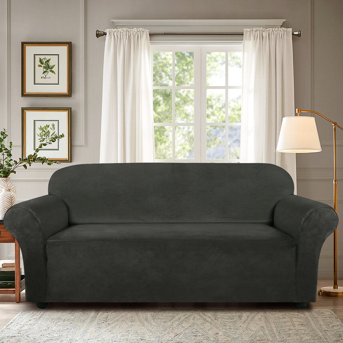 4 Seater Velvet Sofa Cover Solid Colour Thickened Plush Anti-slip Super Soft Sofa Protector Home Chair Cover