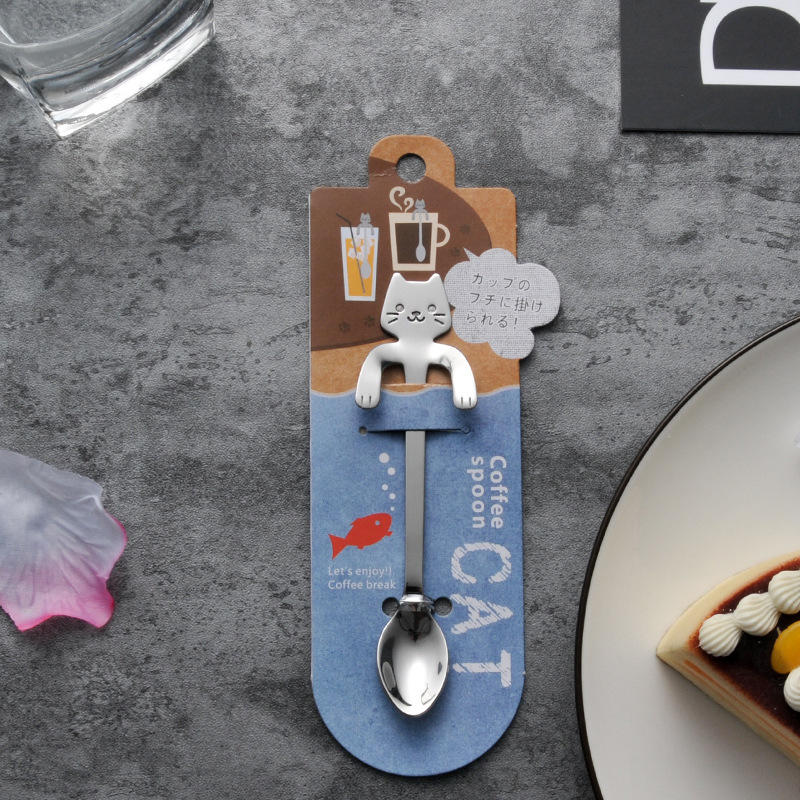 MIUK 304 Stainless Steel Coffee Spoon Creative Kitty Hook Dirtproof Coffee Tea Spoon Scoop