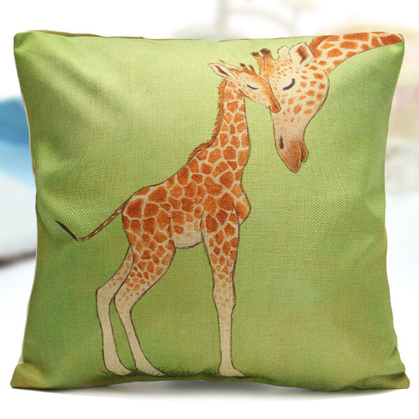 Christmas Cartoon Giraffe Deer Throw Pillow Case Home Sofa Car Cushion Cover