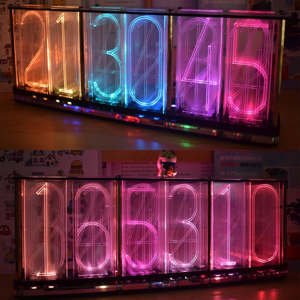 Oversized Font Analog Nixie Tube Clock Rainbow LED Full Color Music Spectrum DIY Kit