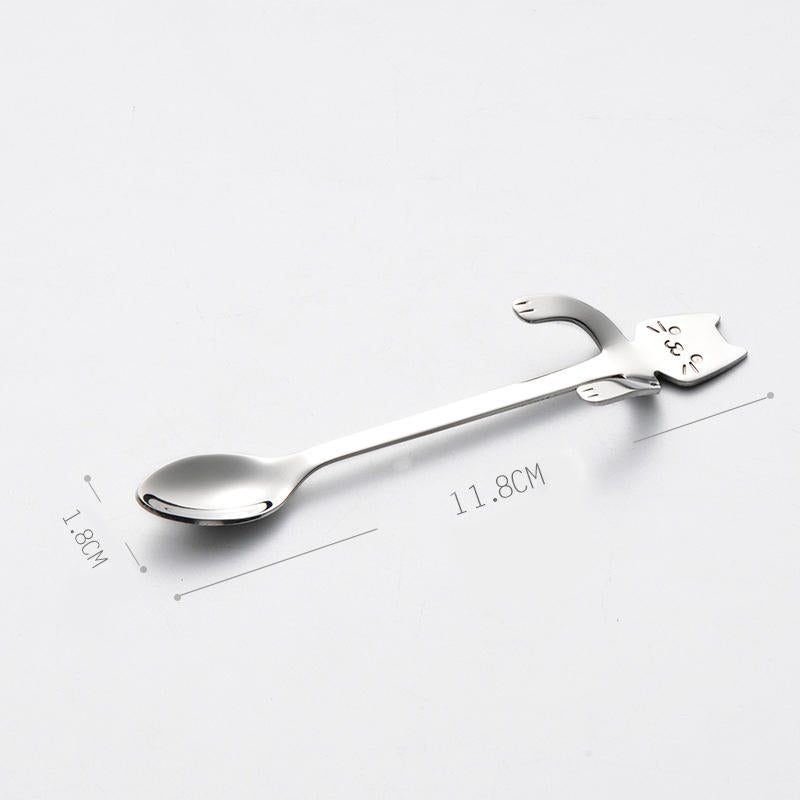 MIUK 304 Stainless Steel Coffee Spoon Creative Kitty Hook Dirtproof Coffee Tea Spoon Scoop