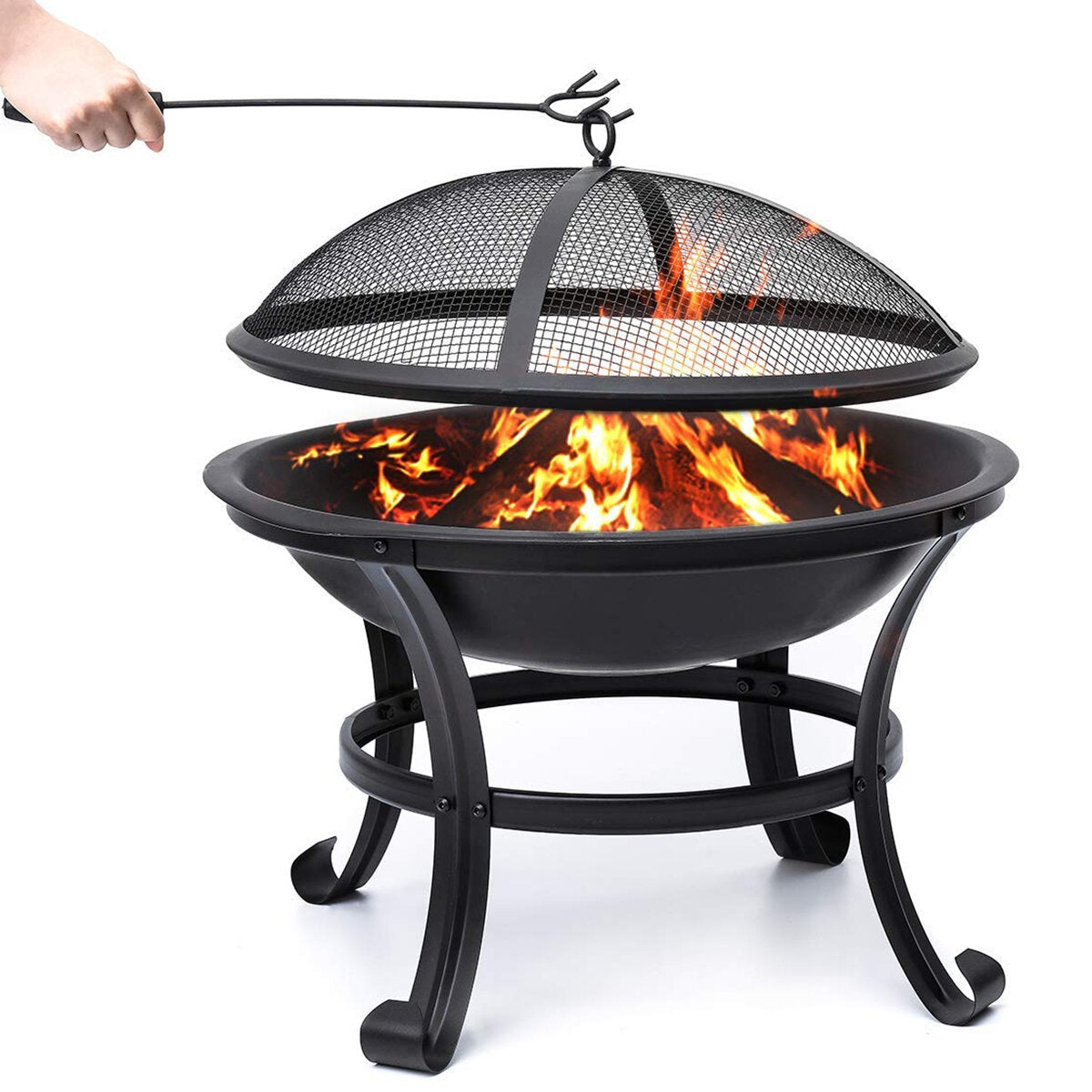 Kingso 22 inch Fire Pit Steel Wood Burning Small Firepit with Spark Screen Log Grate Poker