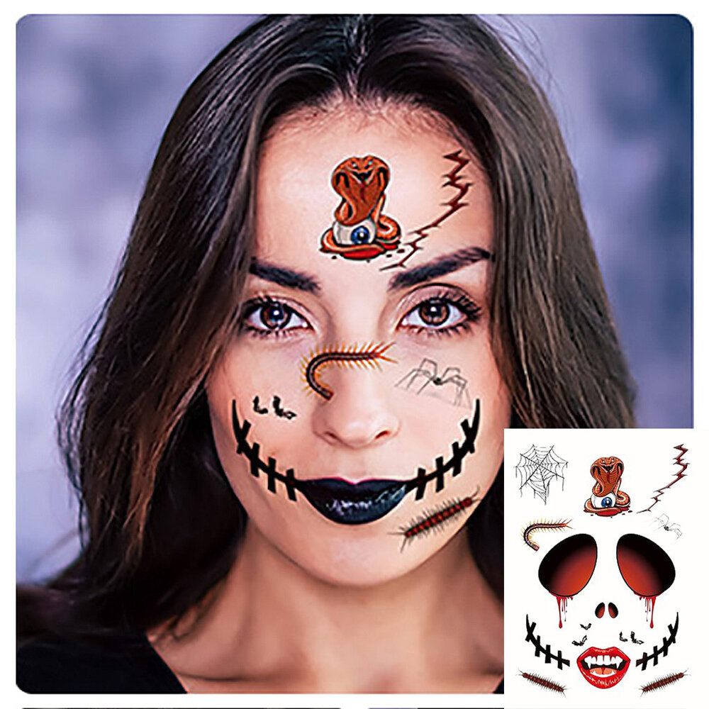 Halloween Tattoo Stickers Scary Halloween Temporary Face Tattoos Terror Wall Sticker Halloween Festival Descoration