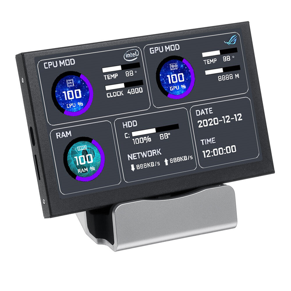 5.0 Inch IPS TYPE-C Secondary Screen Kit Black CPU GPU RAM HDD Monitoring USB Display Freely AIDA64 for Mini ITX Case Support Raspberry Pi With RGB Breathing Light