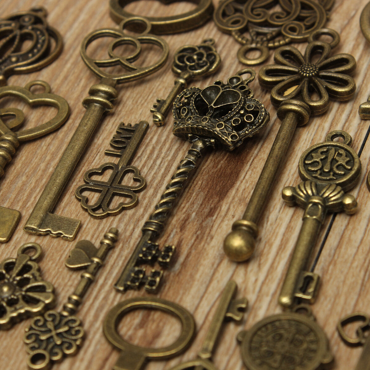 KING DO WAY 69PCS Vintage Bronze Key Pendant Necklace DIY Handmade Accessories Collection