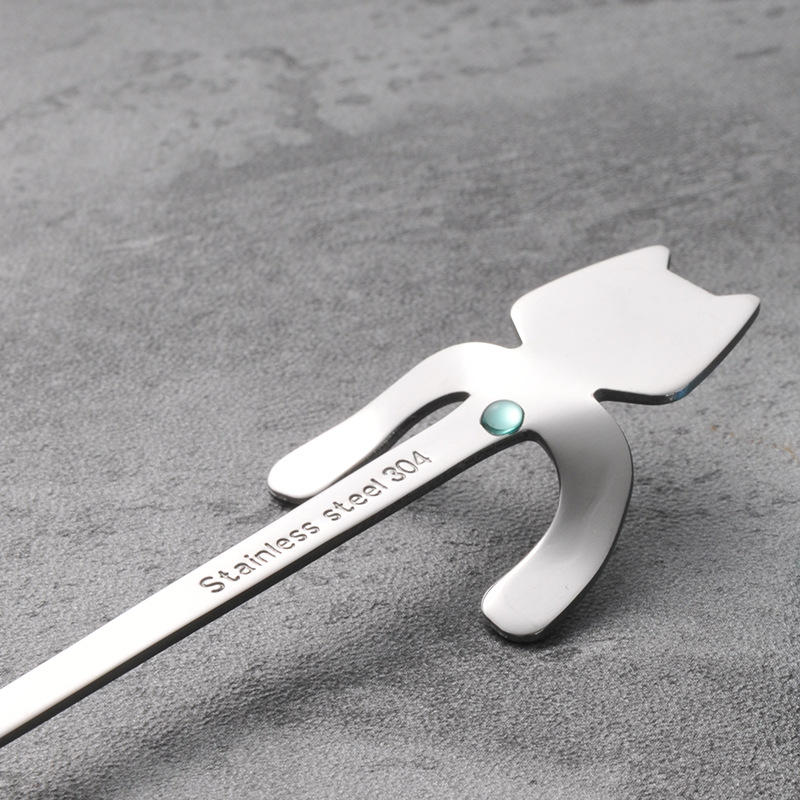 MIUK 304 Stainless Steel Coffee Spoon Creative Kitty Hook Dirtproof Coffee Tea Spoon Scoop