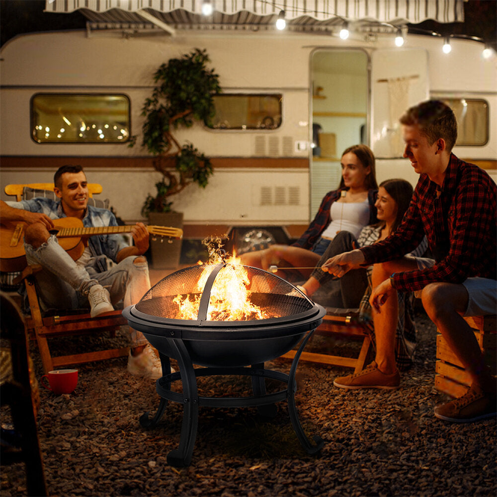 Kingso 22 inch Fire Pit Steel Wood Burning Small Firepit with Spark Screen Log Grate Poker