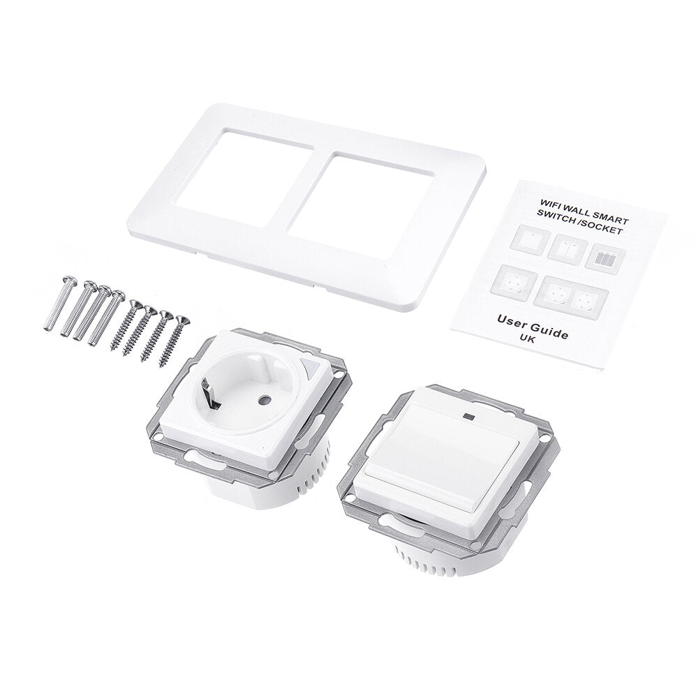 WiFi Smart Light Wall Switch Socket Outlet + 1 Gang Push Button Switch DE EU Smart Life Tuya Wireless Remote Control Work with Alexa Google Home