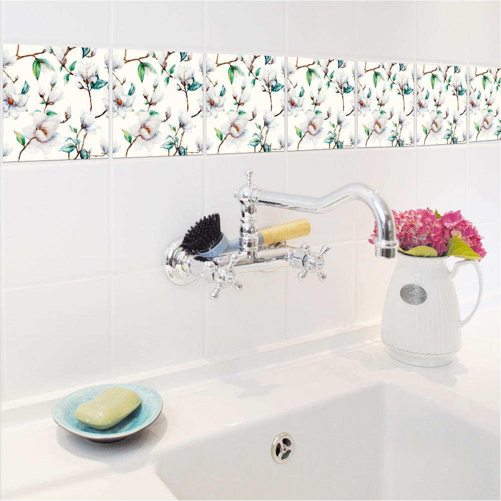 10Pcs Magnolia Kitchen Waterproof Tile Stickers Gift Packaging