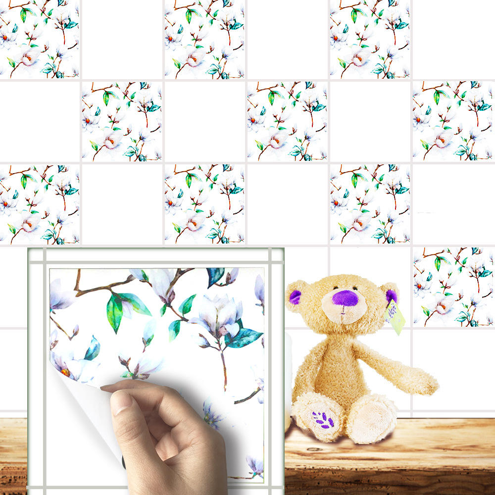 10Pcs Magnolia Kitchen Waterproof Tile Stickers Gift Packaging