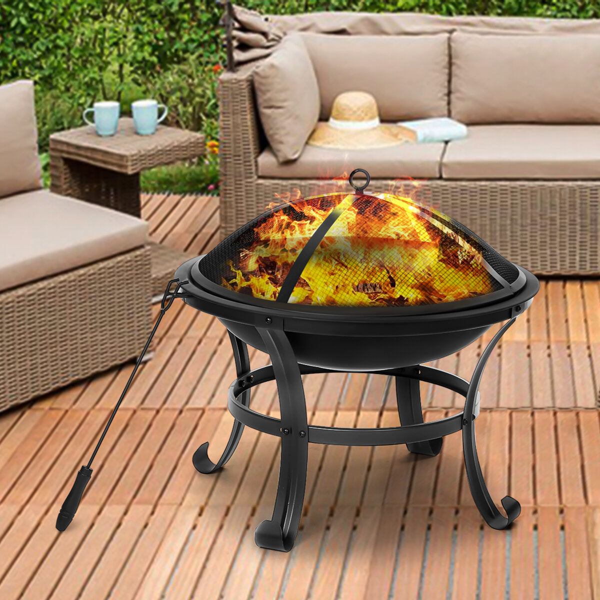 SinglyFire 22 inch Patio Steel Fire Pit Outdoor Camping Picnic Garden BBQ Grill Patio Burner Heater Cooking Stove with Spark Screen Cover