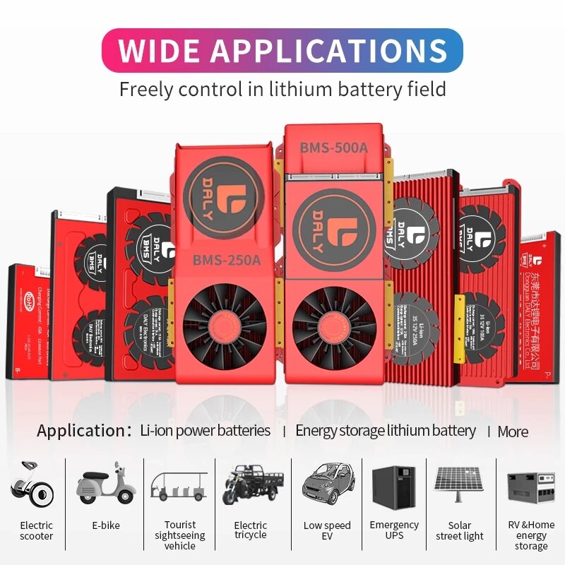 DALY BMS 20S 72V 80A 100A 120A 150A 500A Lithium Iron Battery BMS for Electric Vehicle Battery 88.2V with Balanced