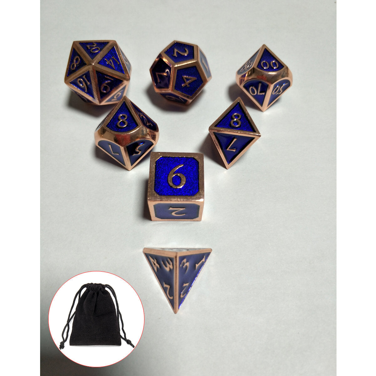 7Pcs Embossed Heavy Metal Polyhedral Dice DND RPG MTG Role Playing Game With Storage Bag