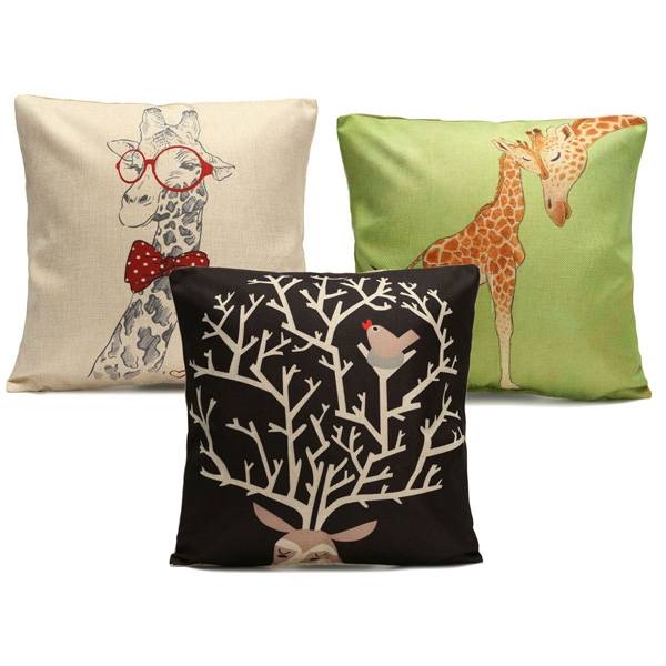 Christmas Cartoon Giraffe Deer Throw Pillow Case Home Sofa Car Cushion Cover