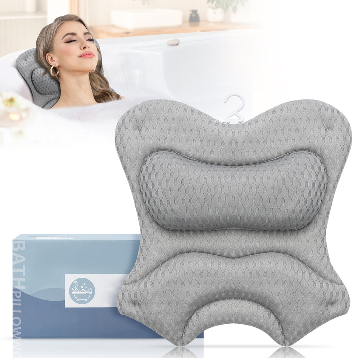 Essort Bath Pillow Spa Neck Back Support Bathtub Tub 3D Mesh Cushions Suction Cups