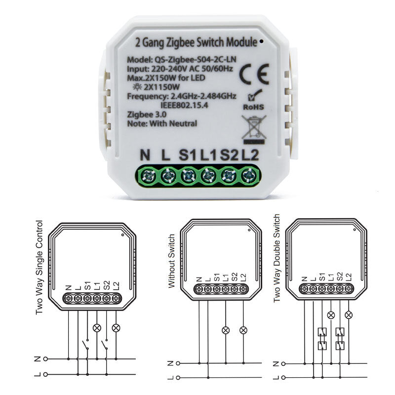 220-240V Tuya Smart Life ZB Two-way Switch Smart Home Modification Module Work with Google Alexa