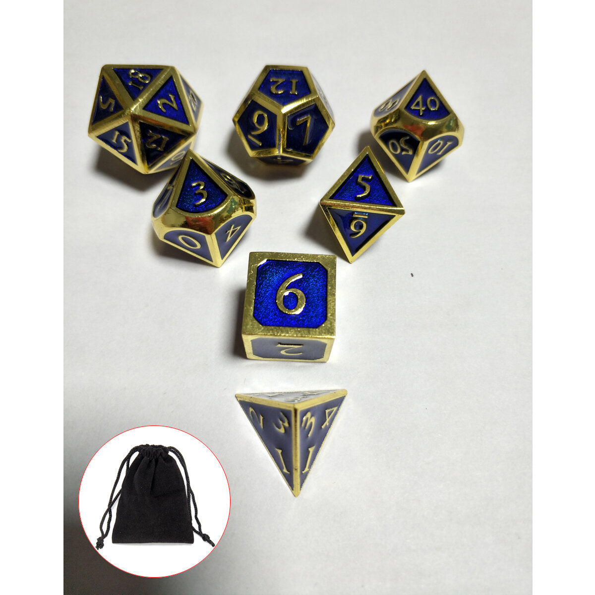 7Pcs Embossed Heavy Metal Polyhedral Dice DND RPG MTG Role Playing Game With Storage Bag