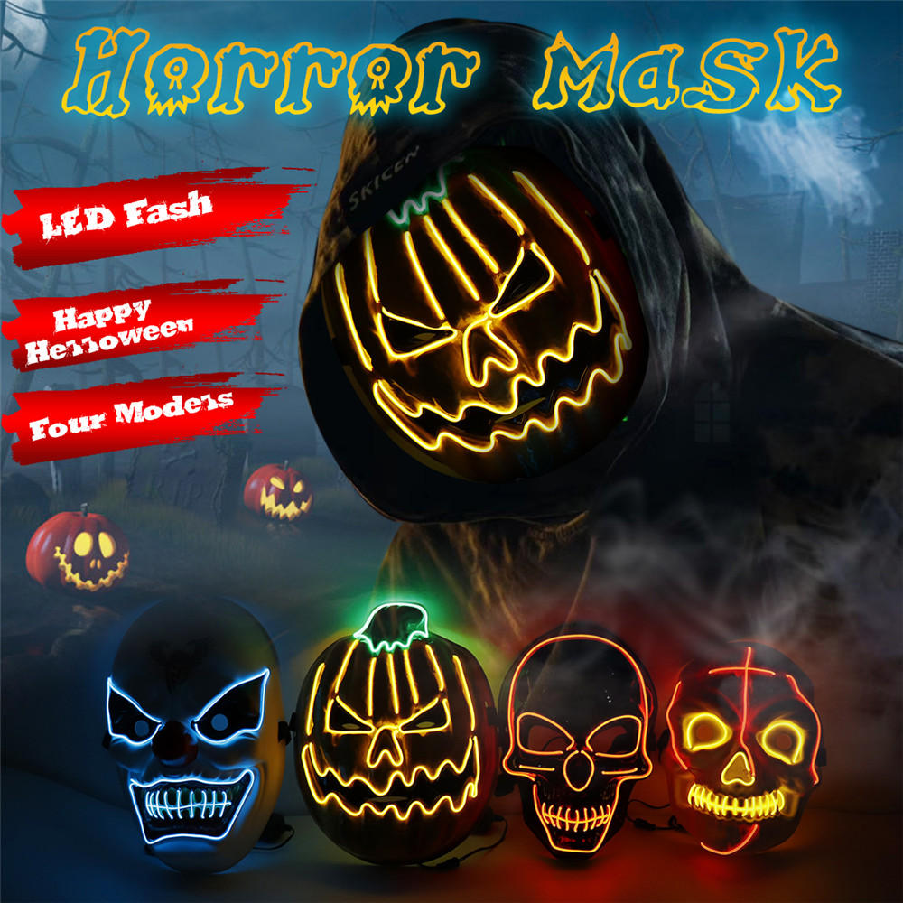 4-Modes Scary Mask Cosplay Led Costume Mask EL Wire Light Up for The Purge Movie