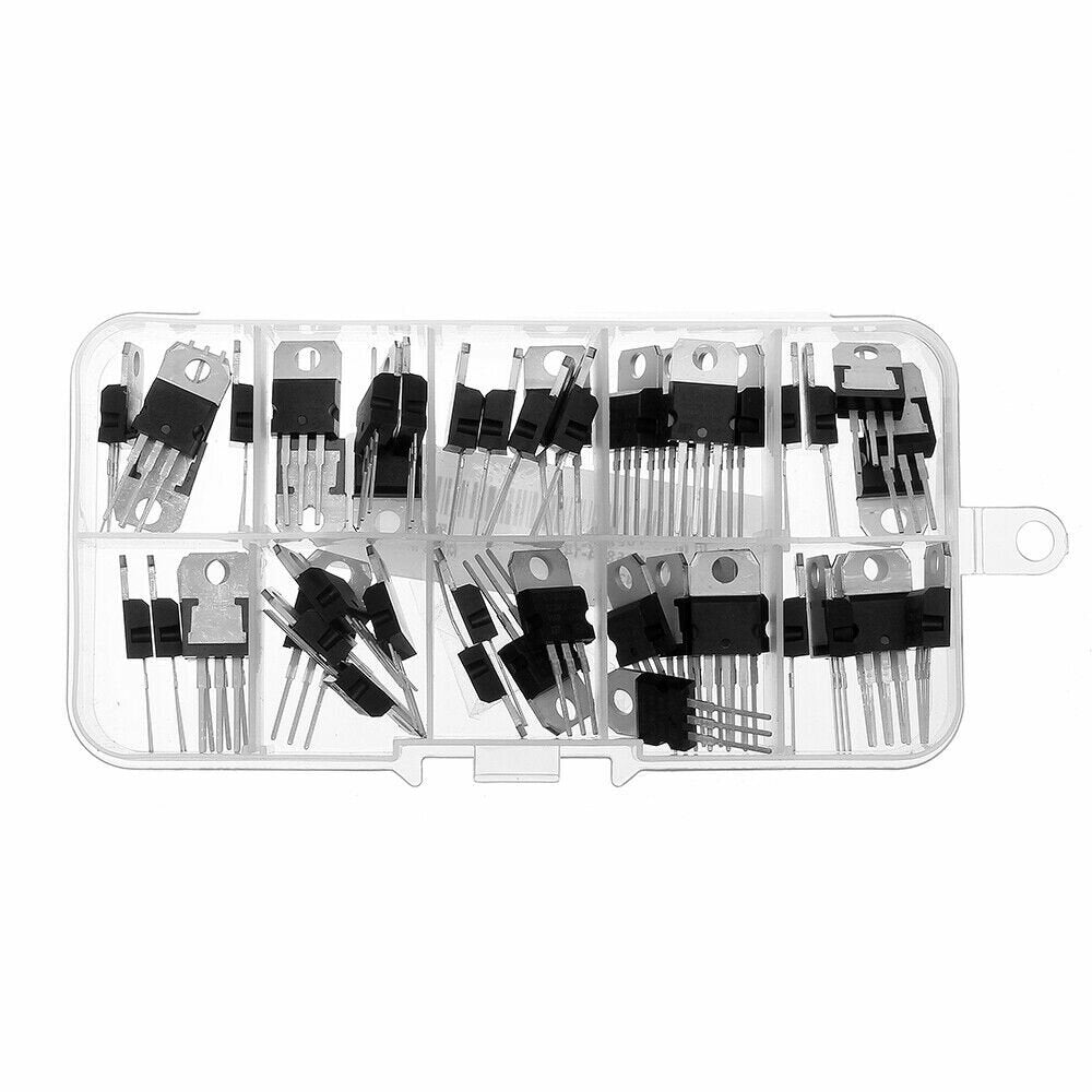 50pcs Transistor TO-220 Power Transistor Assortment Kit Three Pin Transistors Voltage Regulator Transistor Kit