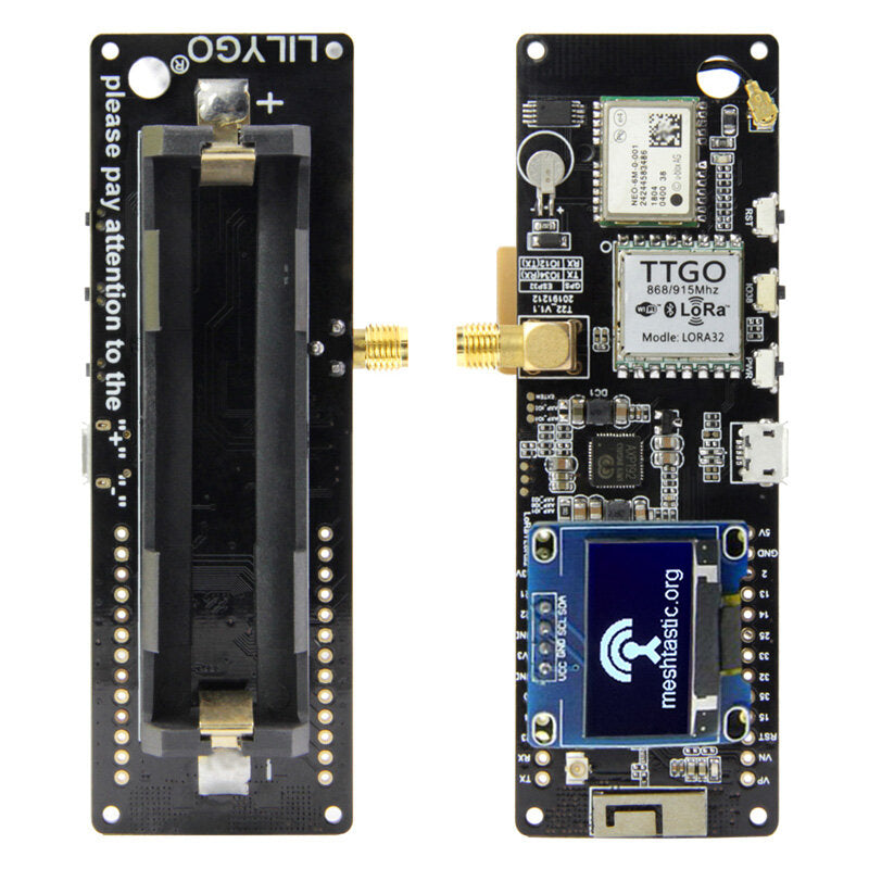 LILYGO TTGO Meshtastic T-Beam V1.1 ESP32 433/915/923Mhz WiFi Bluetooth ESP32 GPS NEO-6M SMA 18650 Battery Holder With OLED