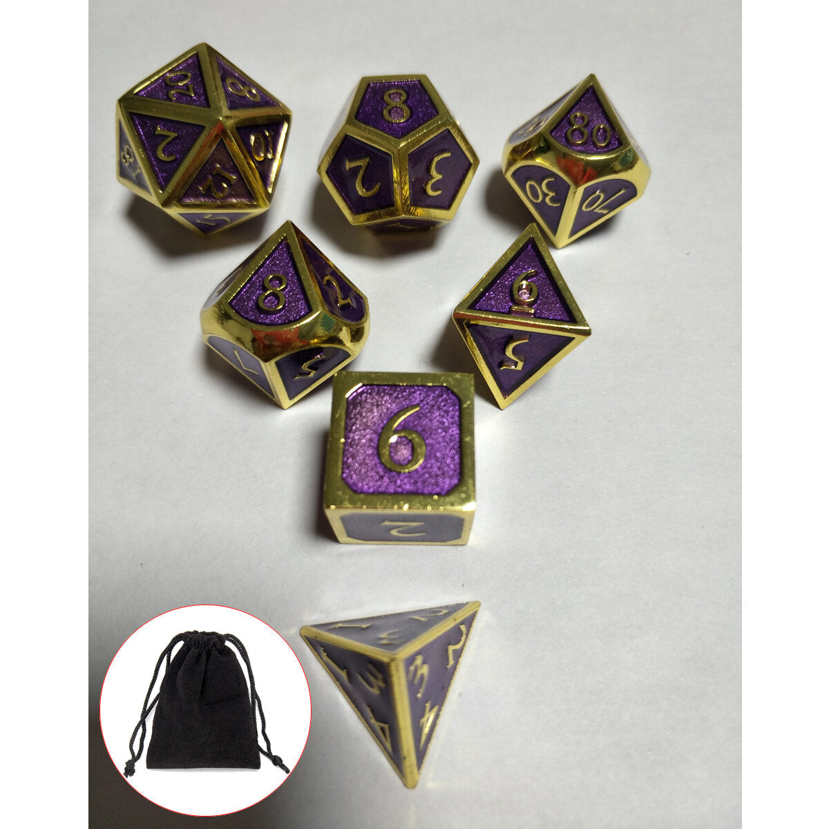 7Pcs Embossed Heavy Metal Polyhedral Dice DND RPG MTG Role Playing Game With Storage Bag