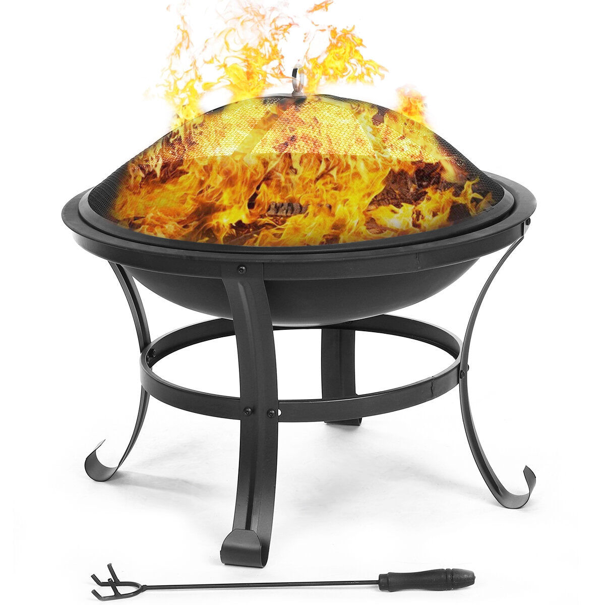SinglyFire 22 inch Patio Steel Fire Pit Outdoor Camping Picnic Garden BBQ Grill Patio Burner Heater Cooking Stove with Spark Screen Cover