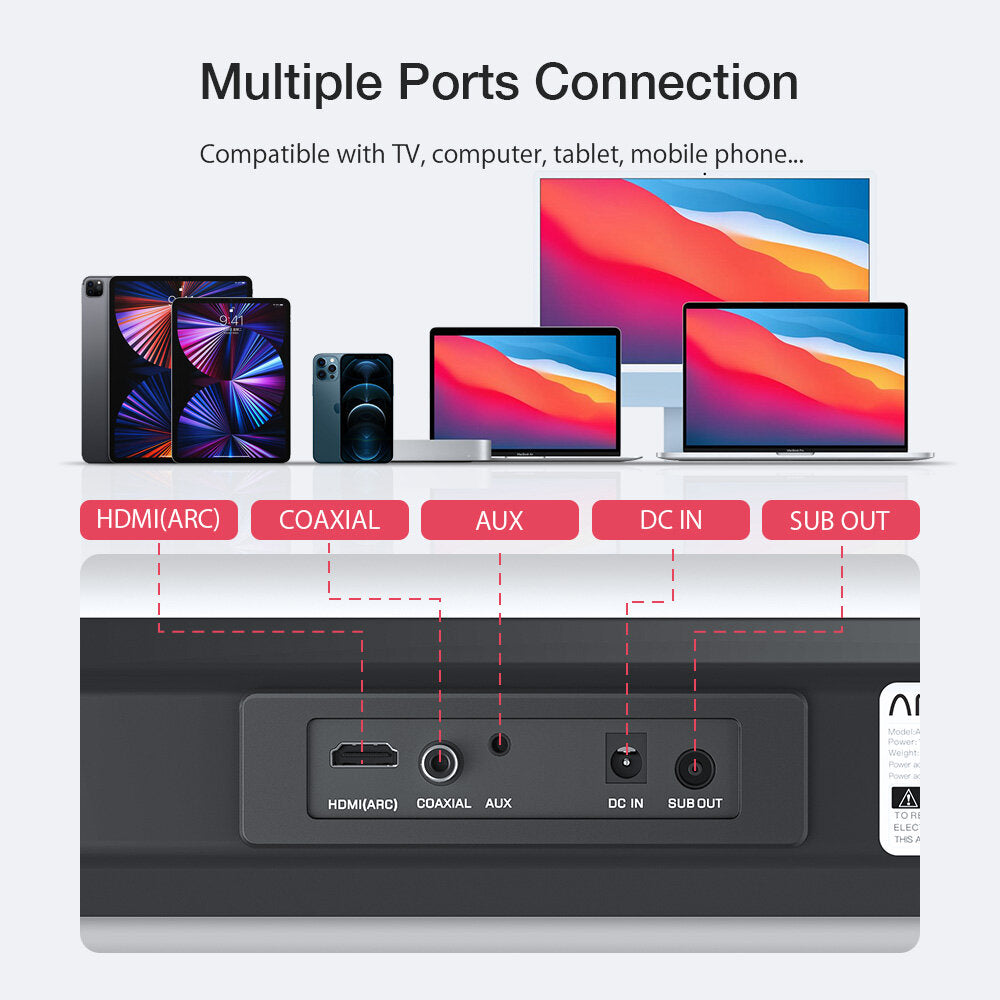 AirAux AA-SAR2 80W bluetooth Soundbar TV Bar 2.1 Channel Bass Subwoofer 3D EQ HDMI COA AUX USB Remote Control Home Theater Speaker