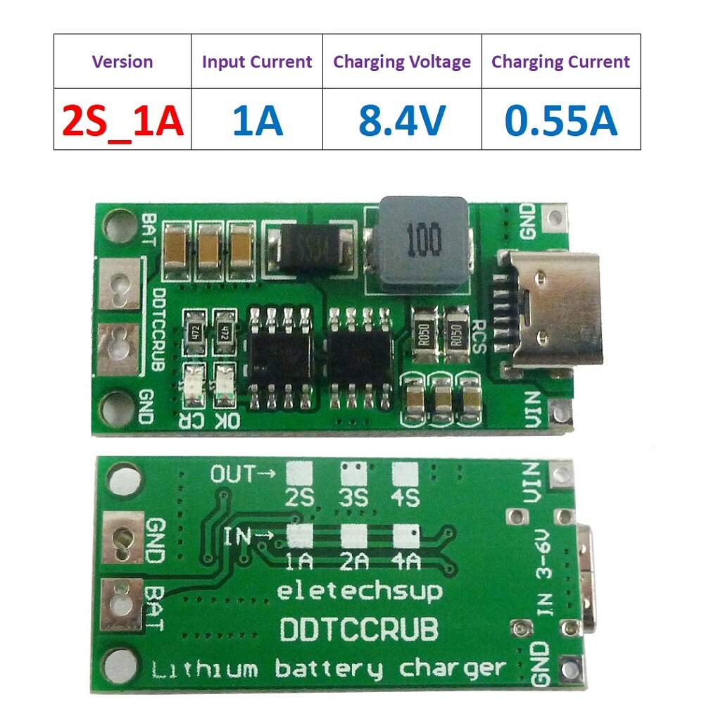 DDTCCRUB 2S/3S/4S 1-4A Battery Charger Module Step Up Boost Li-Polymer Li-ion Module Lithium Battery Charger Board Circuit Protection