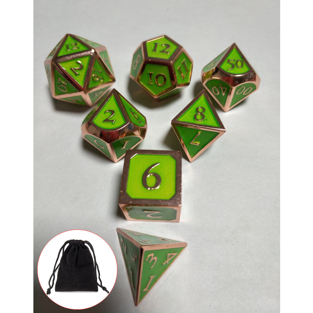 7Pcs Embossed Heavy Metal Polyhedral Dice DND RPG MTG Role Playing Game With Storage Bag