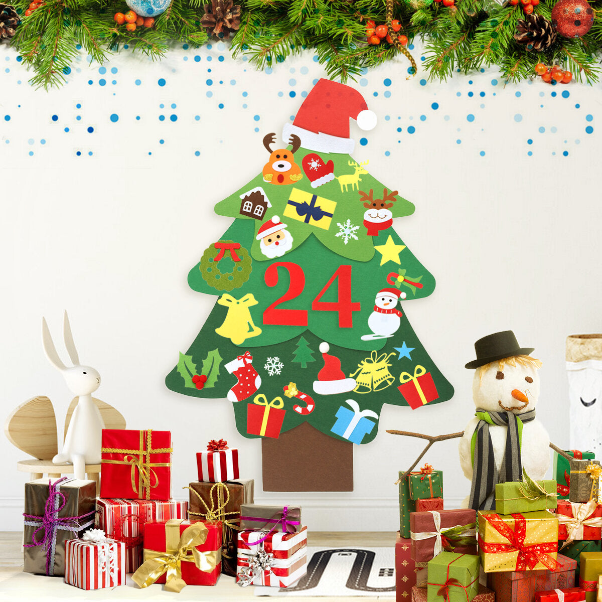 JETEVEN DIY Felt Christmas Tree for Kids Wall Christmas Decorations Christmas Countdown Advent Calendar 3.2FT 37pcs Ornaments Merry Christmas Decorations