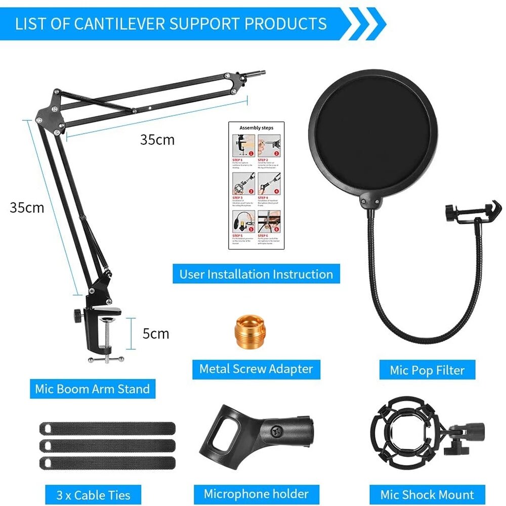 Bakeey NB-35 Microphone Suspension Arm Stand Clip Holder Adjustable Metal Boom Scissor Arm Stand