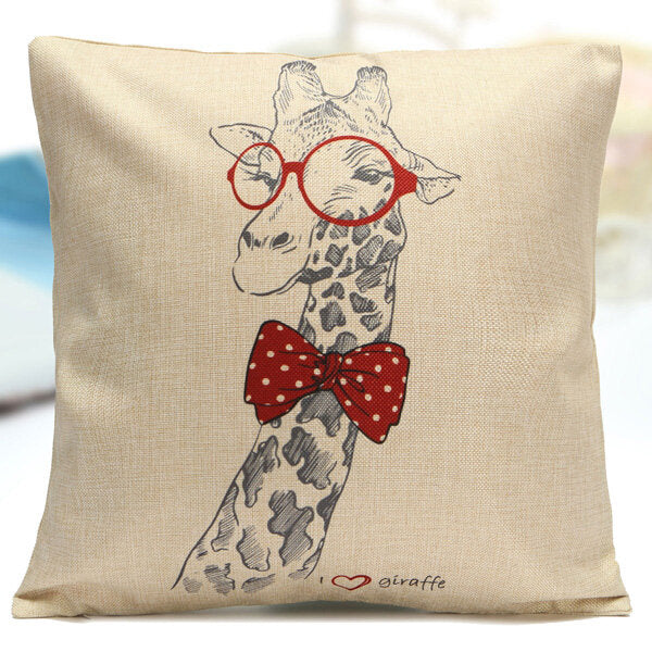 Christmas Cartoon Giraffe Deer Throw Pillow Case Home Sofa Car Cushion Cover