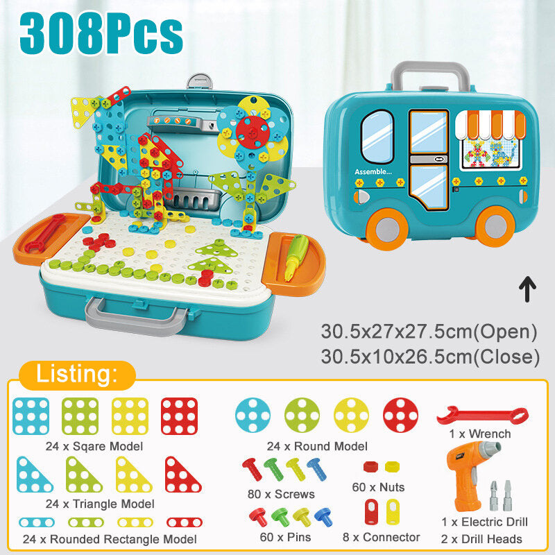 Children Electric Drill Screw Toys DIY Assembly Puzzle Kit Kids Educational Toys Gift