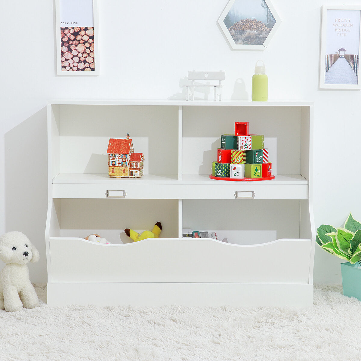Insma Wooden 4 Cube Storage Organizer Kids Bookcase Bookshelves Storage Organizer for Home Bedroom White