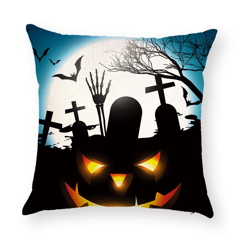 Halloween Terror Pumpkin Bat Owl Pattern Pillowcase Cotton Linen Throw Pillow Cushion Cover