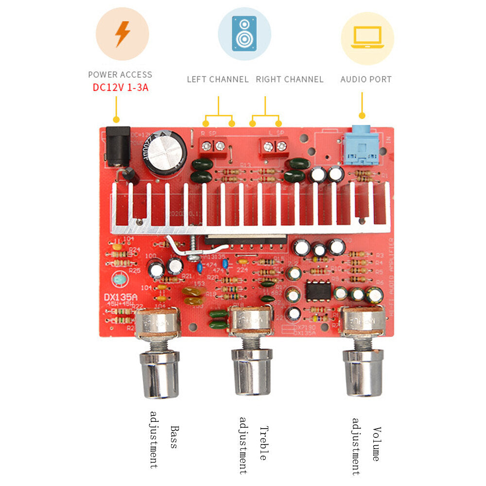 HT13135 DC12V 44W DIY Stereo Dual Channel Power Amplifier Board