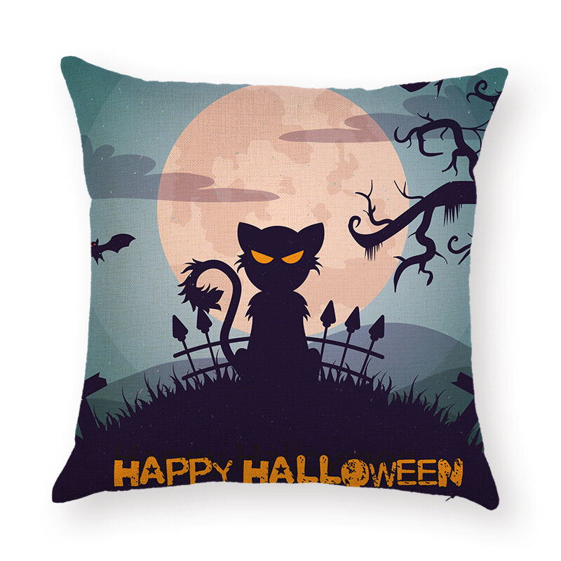 Halloween Terror Pumpkin Bat Owl Pattern Pillowcase Cotton Linen Throw Pillow Cushion Cover