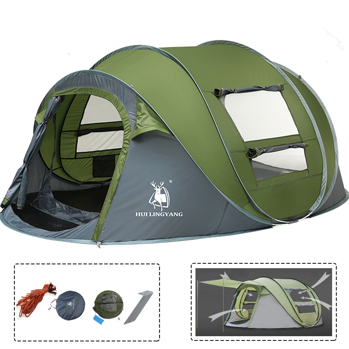 Outdoor 3-4 Persons Camping Tent Automatic Opening Single Layer Canopy Waterproof Anti-UV Sunshade