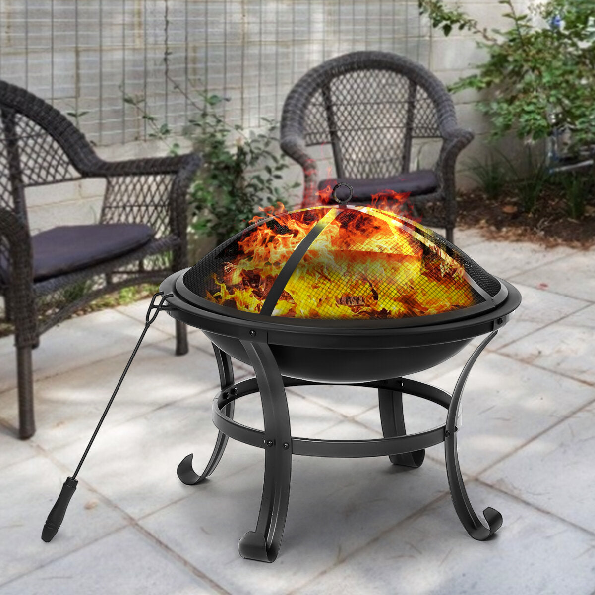 SinglyFire 22 inch Patio Steel Fire Pit Outdoor Camping Picnic Garden BBQ Grill Patio Burner Heater Cooking Stove with Spark Screen Cover